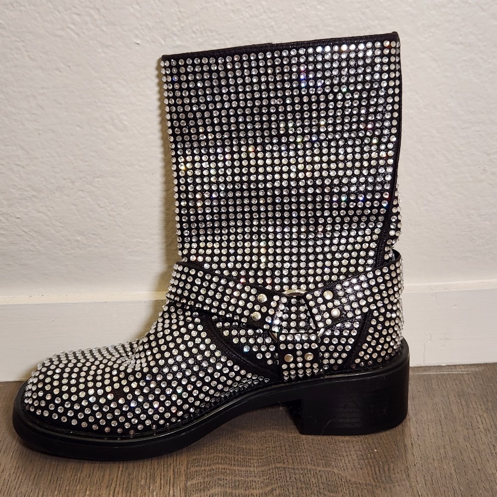 7.5 New Women's Amputee Right Boot Azalea Wang Black Silver Rhinestone Shoe